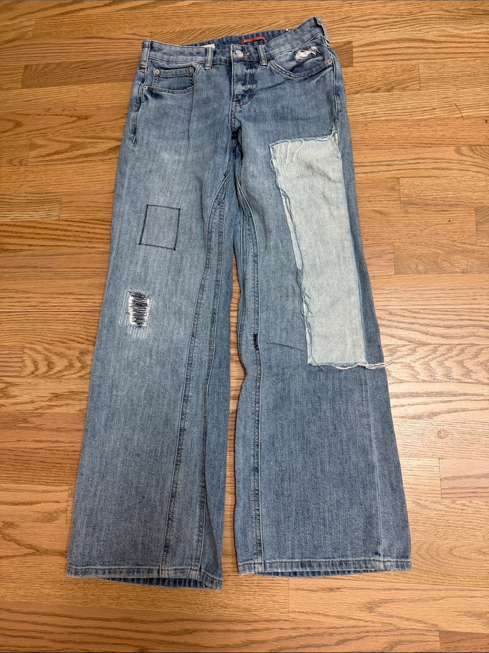 Pilcro Patchwork Flare Jeans in Light Blue